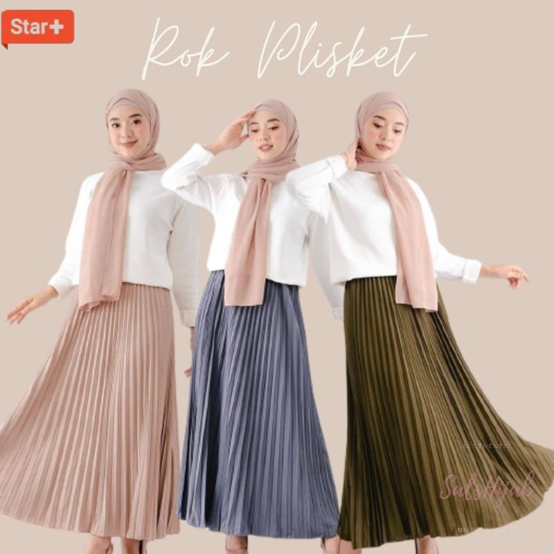 Rok Plisket Payung Polos Panjang Premium Pleated Wanita Tania Skirt