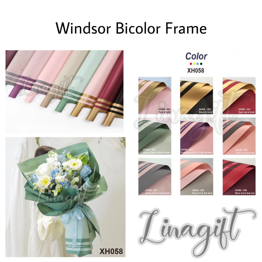 ( 5 Lembar ) WINDSOR BICOLOR FRAME - KERTAS BUNGA / KOREAN CELLOPHANE / FLOWER WRAPPING PAPER / FLORIST / CLASSIC GOLD FRAME DOUBLE COLOR