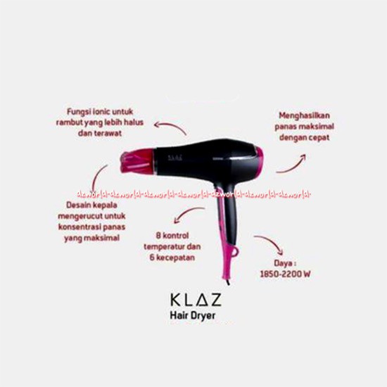 Klaz Hair Dryer Pink Black Pengering Rambut 8kontrol Temperatur Hair Drayer Klas Besar Salon Kokoh Klaz Beauty &amp; Cair Ionic