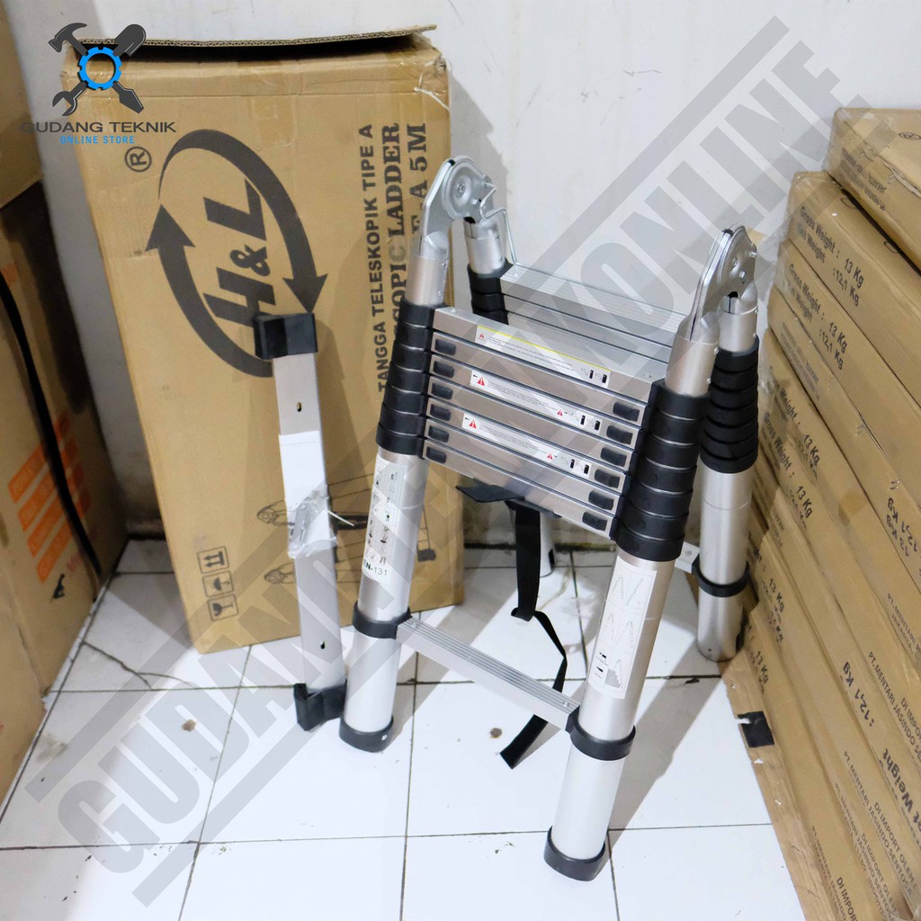 Tangga Lipat Teleskopik Type A 5M HNL H&amp;L HL Double Aluminium / Tangga Telescopic Ladder 5 Meter