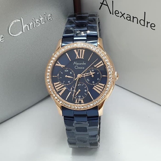 JAM TANGAN WANITA ALEXANDRE CHRISTIE 2642 AC2642 AC 2642 BLUE ROSEGOLD ORIGINAL BERGARANSI RESMI