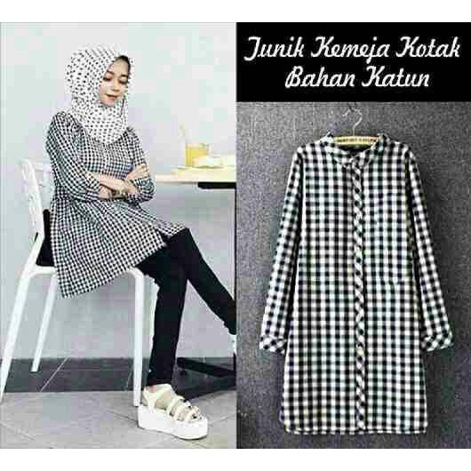 Kemeja Wanita,Kemeja Kerja,Tunik Junik Kotak Black