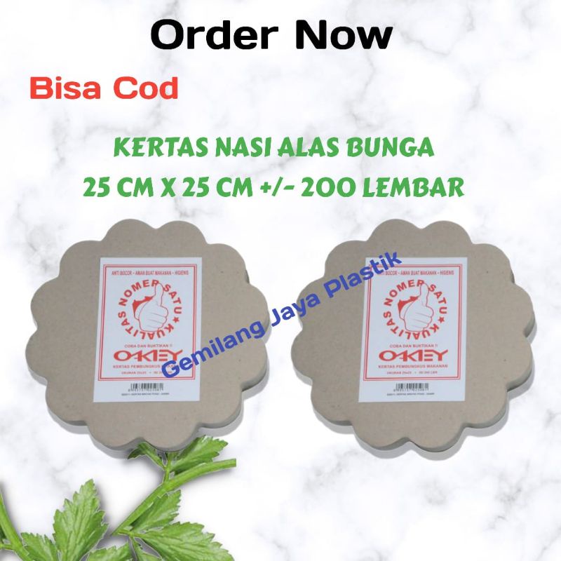 Kertas nasi bunga 25x25 isi 200 lembar diameter 25 coklat kembang bulat alas piring lidi