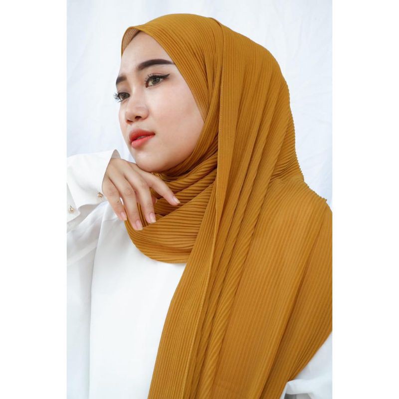 PROMO PASHMINA PLISKET/PASHMINA PLISKET FULL/Pashmina Plisket Diamond /Pashmina plated ORI SHINDY-MUSTARD