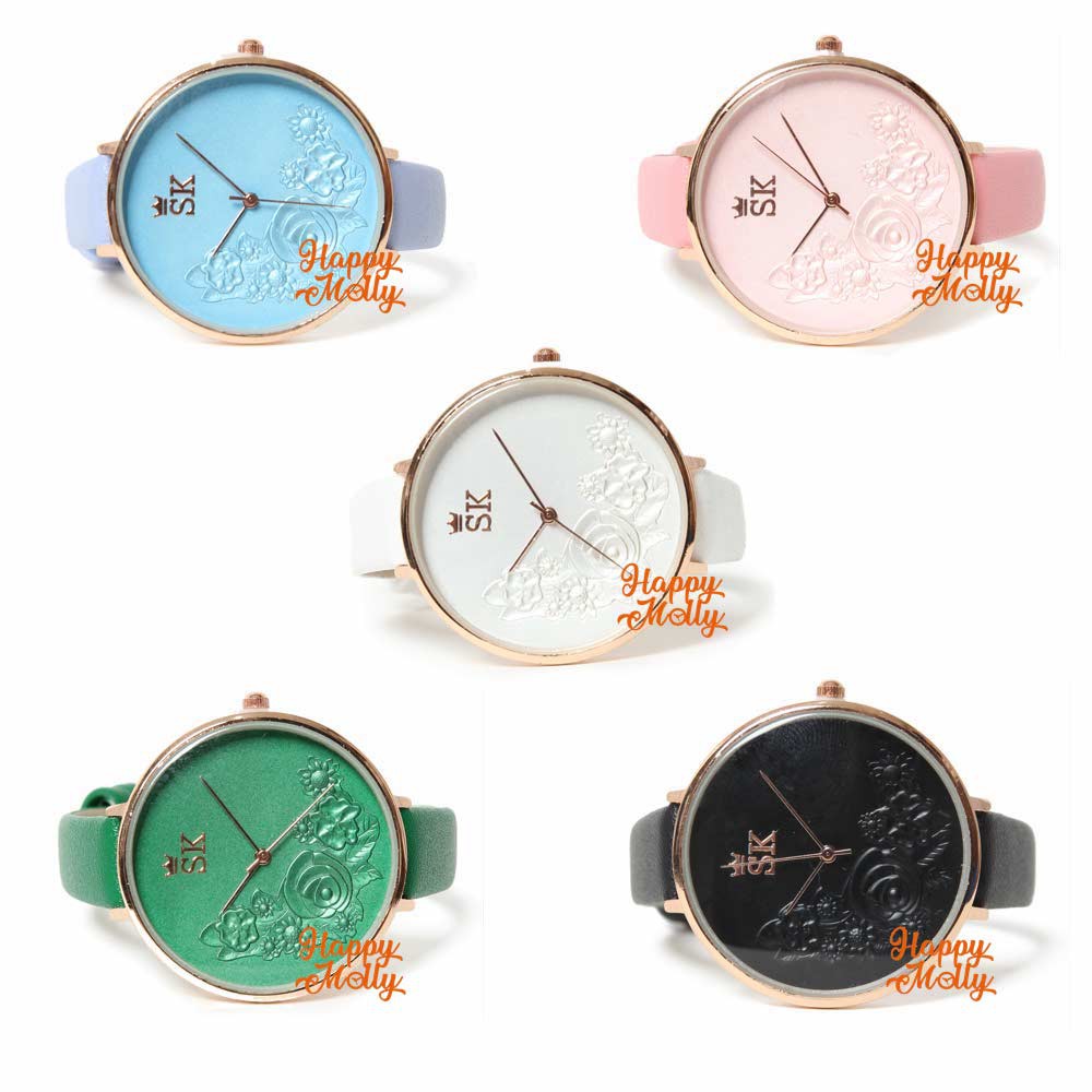 SK Mawar 3D [ Pink ] Jam Tangan Water Resistant Wanita Fashion Strap Leather - SK_814