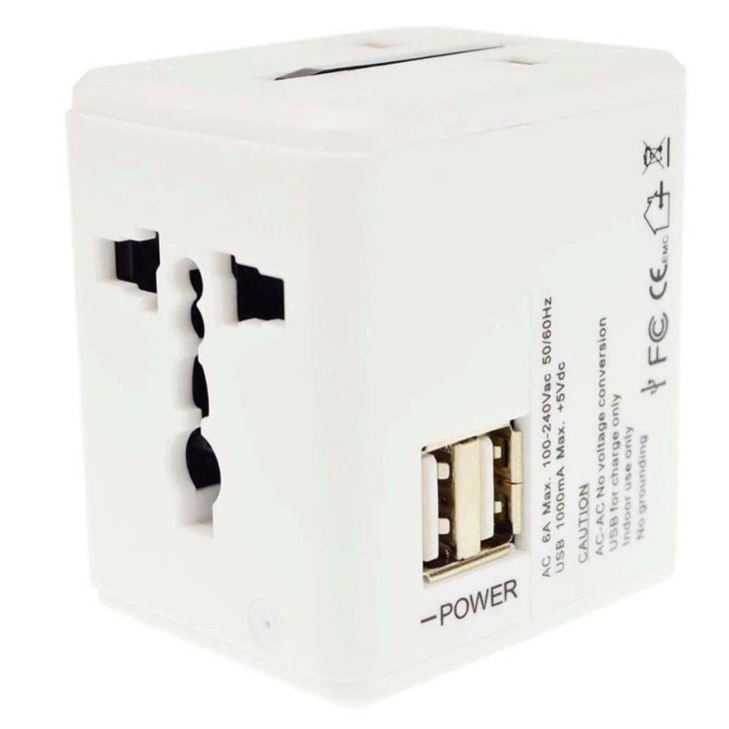 Universal Adapter 2 USB Ports Adaptor AU US UK EU plug travel