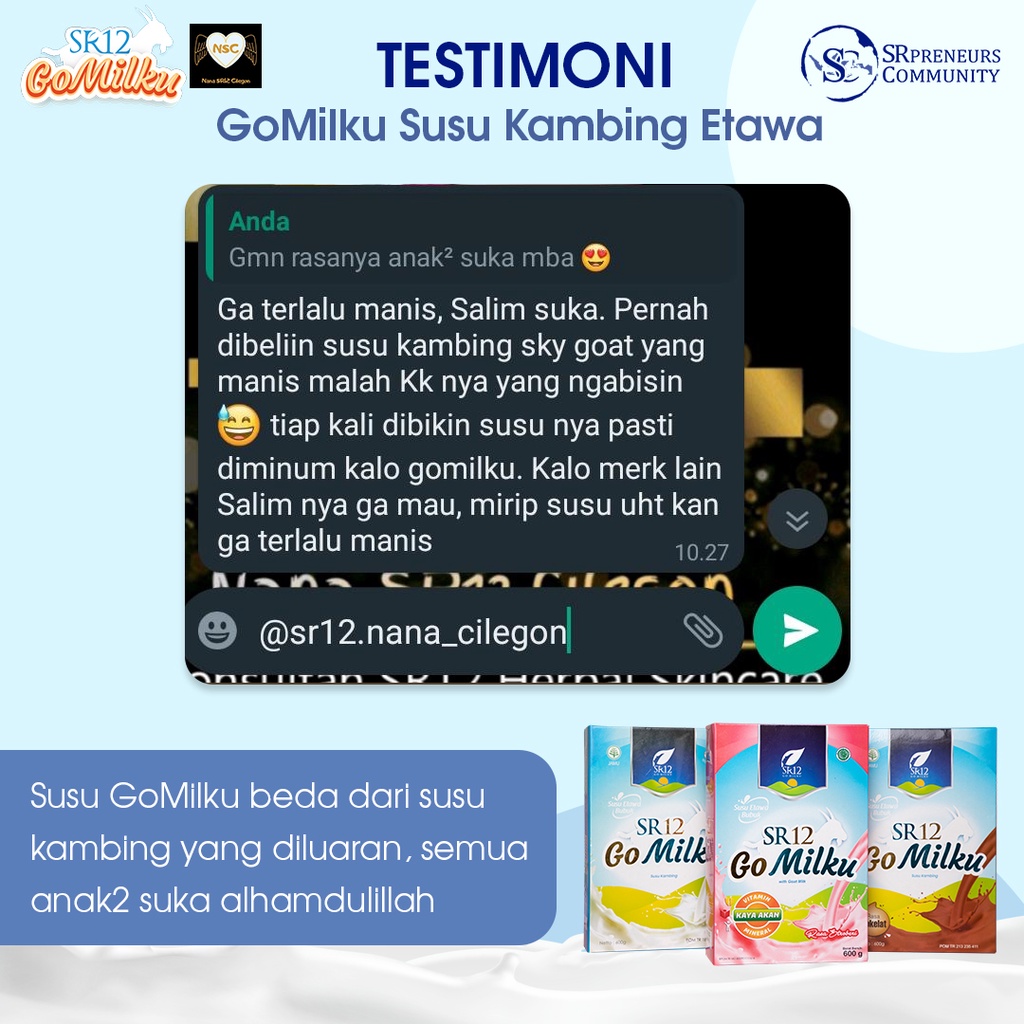 GOMILKU SUSU KAMBING ETAWA PREMIUM SR12 / BOOSTER ASI / MENYEHATKAN LAMBUNG / SUSU KAMBING BPOM