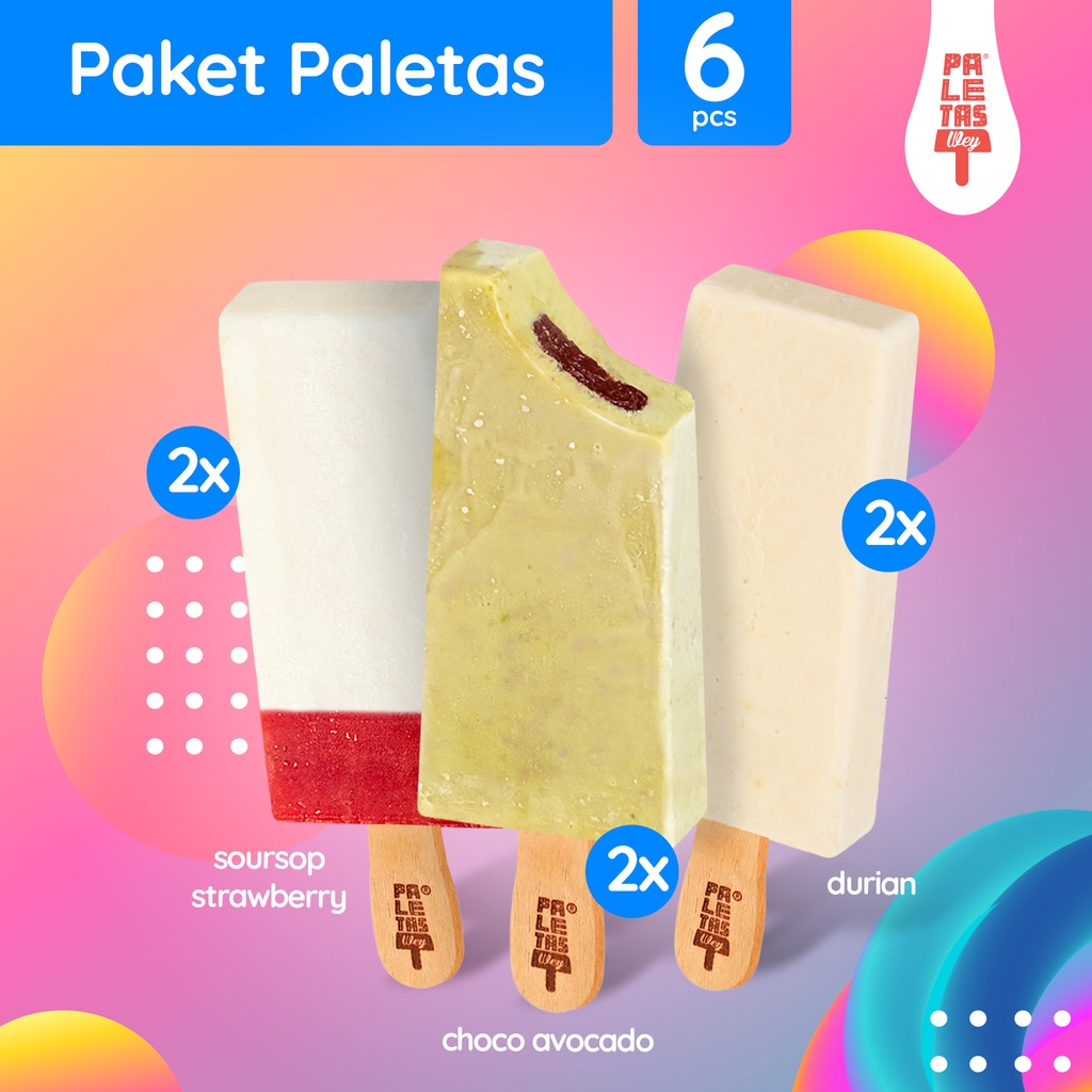 

Es Krim Paletas Wey 2 Pcs Soursop Strawberry, 2 Pcs Durian, 2 Pcs Choco Avocado