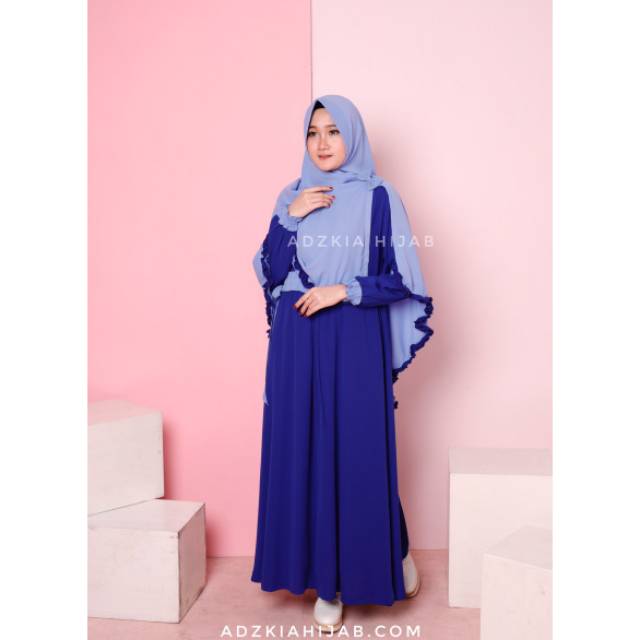 GAMIS AIRA BIRU ELEKTRIK SET JILBAB PET