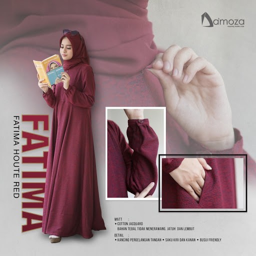 Gamis Katun Original DAMOZA FATIMA ASH ROSE, MAROON