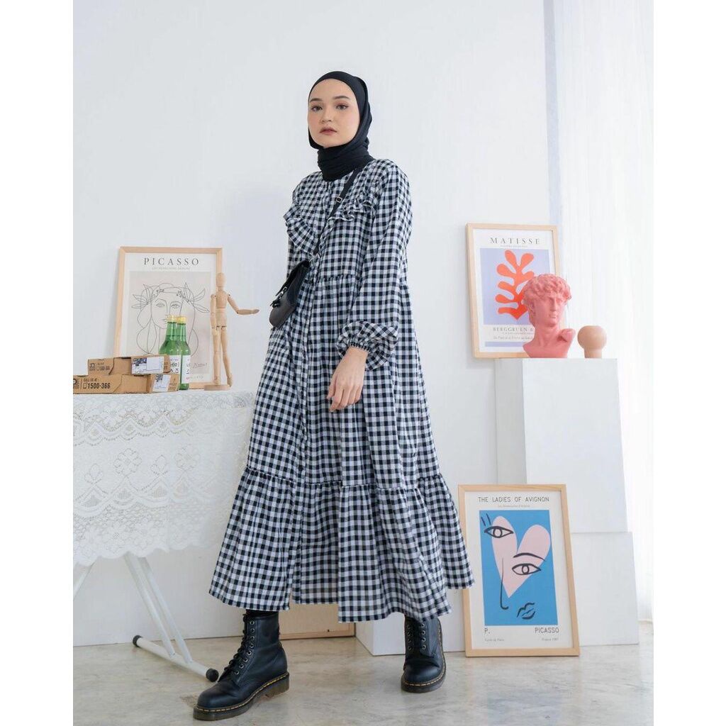 MIDI DRESS KOTAK/DRESS KOTAK TERBARU/KOTAK MIDI KEKINIAN