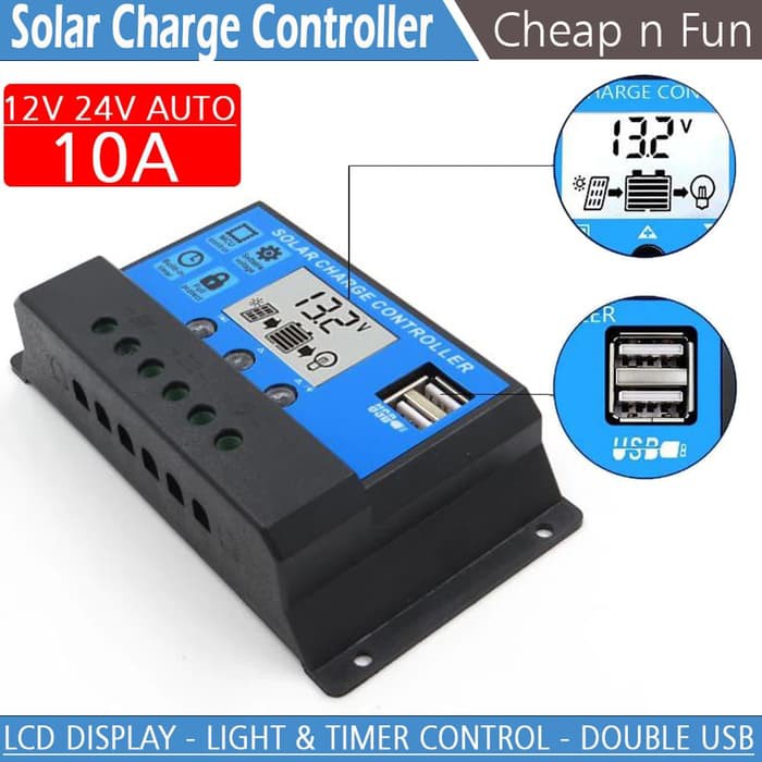 10A LCD PWM Solar Panel Charge Controller With Dual USB 5V