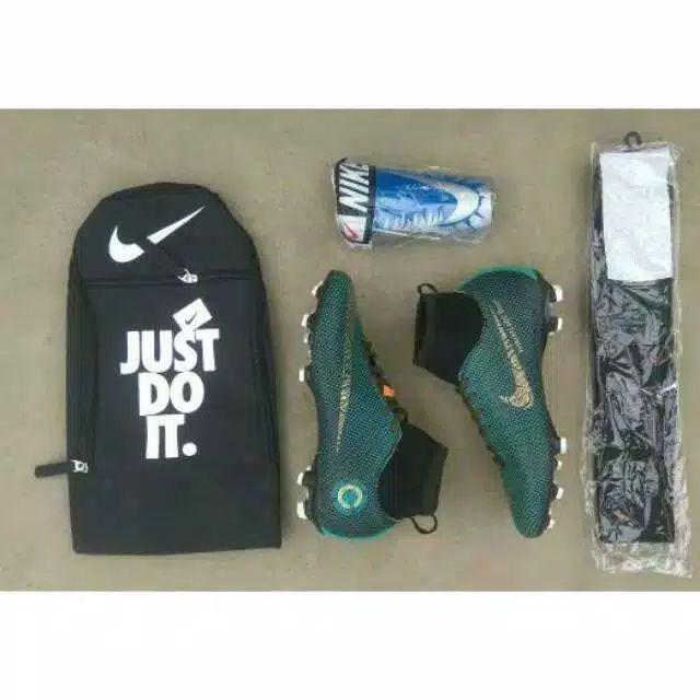 Bisa bayar di tempat cod ( PAKET KOMPLIT  ) SEPATU BOLA  nike cr7 booth superfly-2 cr7 hijau tosca