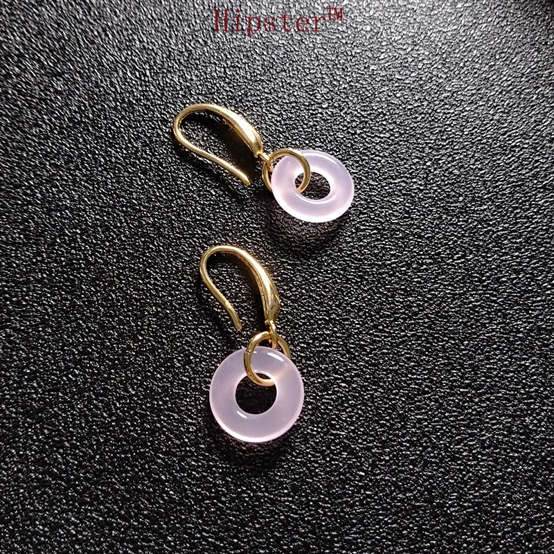 Light Luxury round White Jade Hibiscus Stone Powder Yuping Buckle Ear Hook