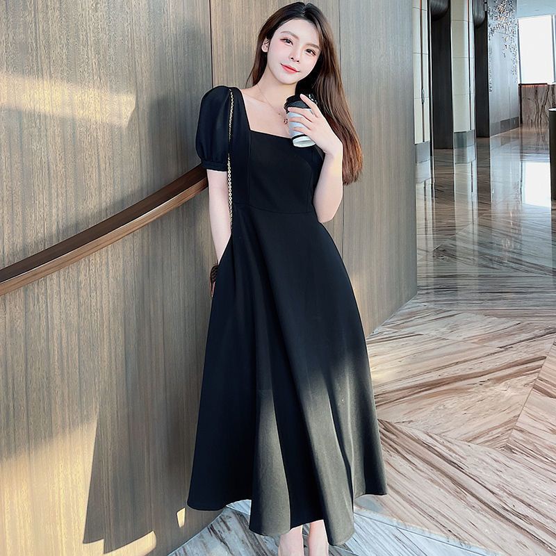 U Neck Dress Wanita Elegan Dress / Korean Party Dress Square Neck