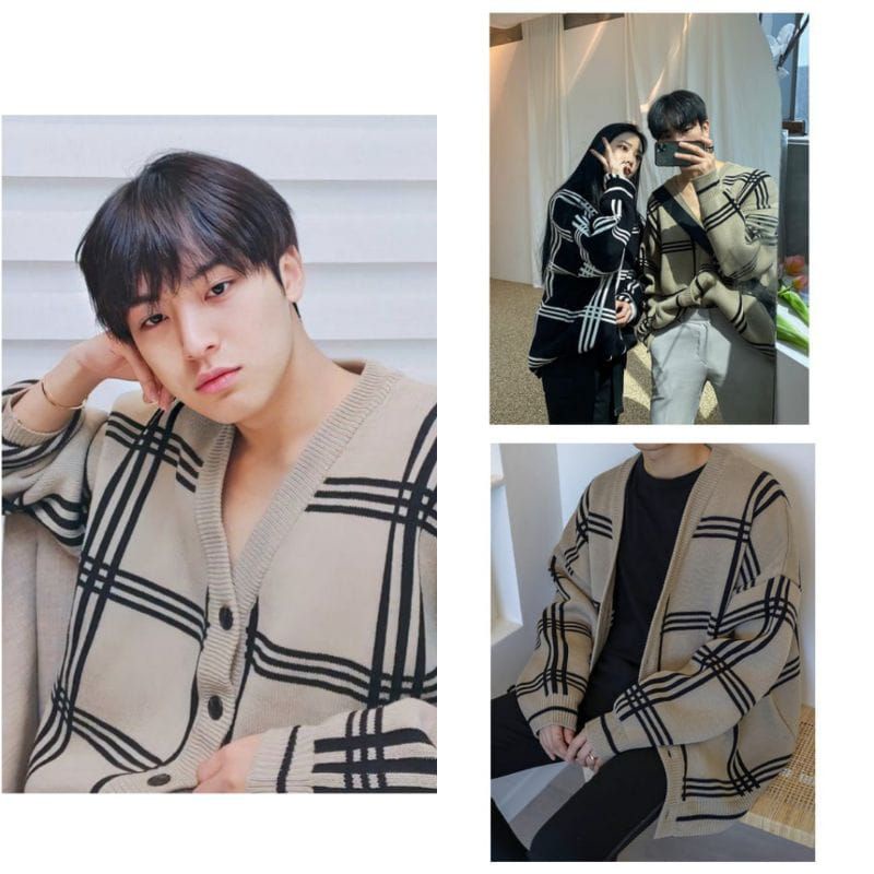 CARDIGAN MINGYU SEVENTEN MOTIF KOTAK RAJUT PREMIUM/CARDIGAN