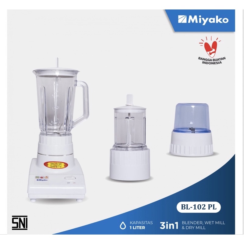 Blender plastik 1 Liter 3-in-1 MIYAKO BL-102 PL BL102PL 102PL