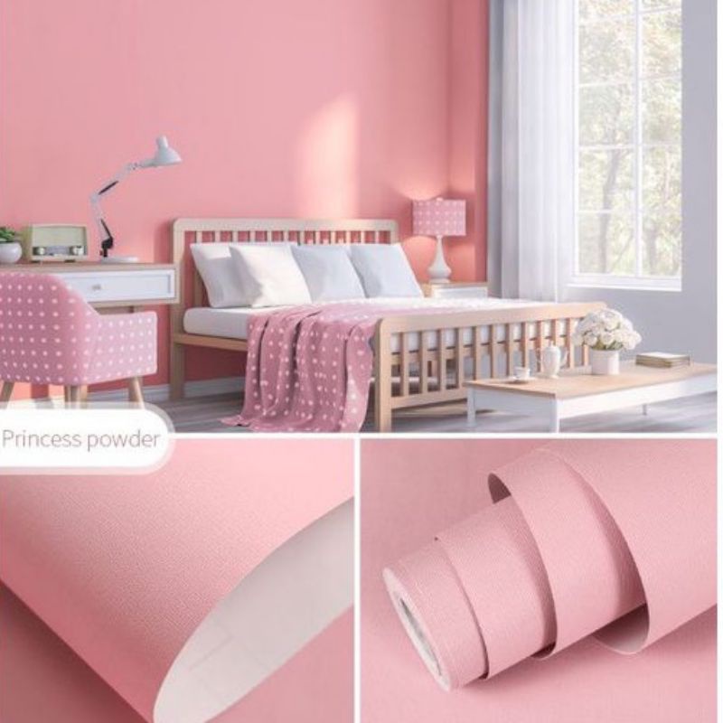 Wallpaper Stiker Dinding Warna Pink Polos Tekstur Pastel Mewah Elegan Premium Modern