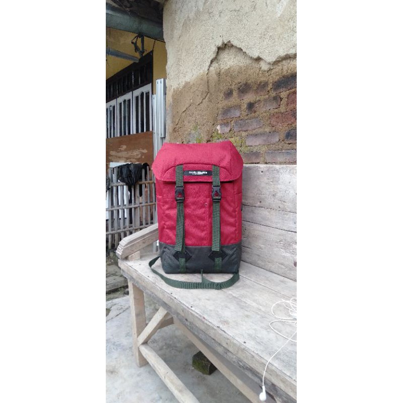 Tas Ransel Kasual Basic Klasik Red-Combine / Bagpack Unisex Daily Basic | ABIGADU