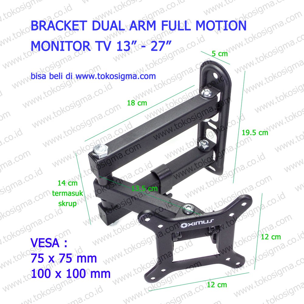 WALL BRACKET FULL MOTION LYNX 1163 for MONITOR TV LED 13-27 inch