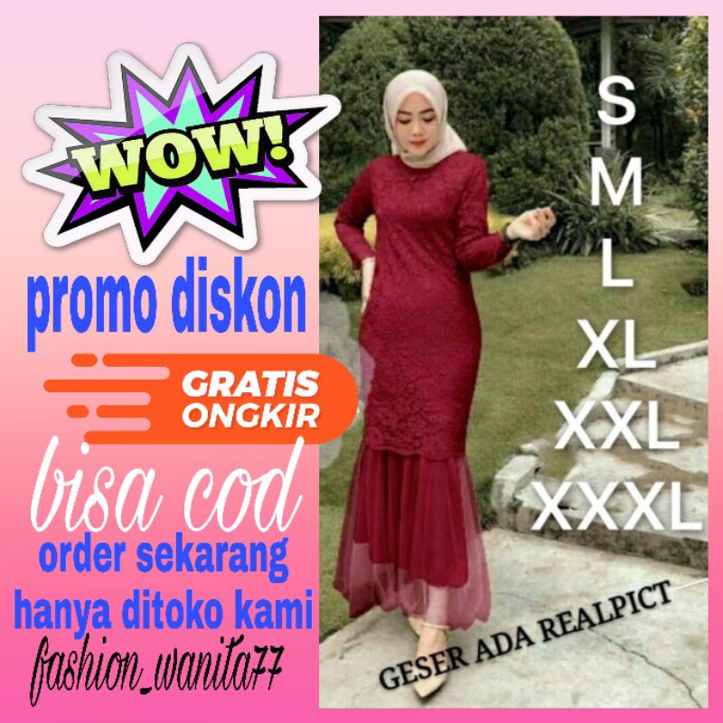 Gamis dress baju pakaian busana fashion brokat tile wanita muslim remaja syafira syar'i gaun kondang