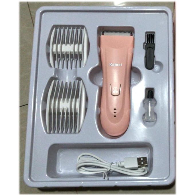 Original Hair Clipper Kemei 811 Alat Mesin Cukur Potong Rambut Anak Bayi Pria wanita cas usb pink