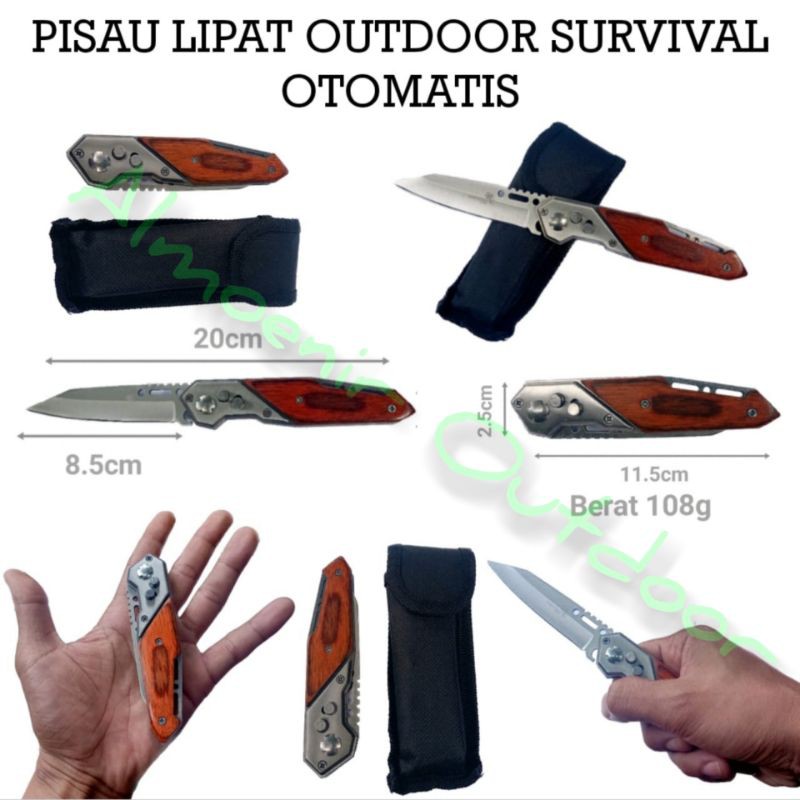 KNIFEZER Blade survival Pisau Lipat Knife Wooden Handle - CBF64