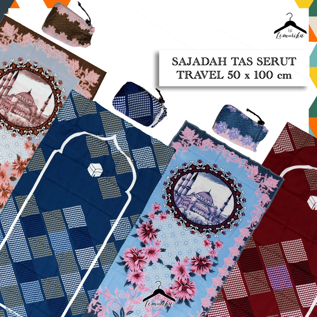 Sajadah Turki Travel Tipis Dompet / Tas Serut Print 50 x 100 Cm