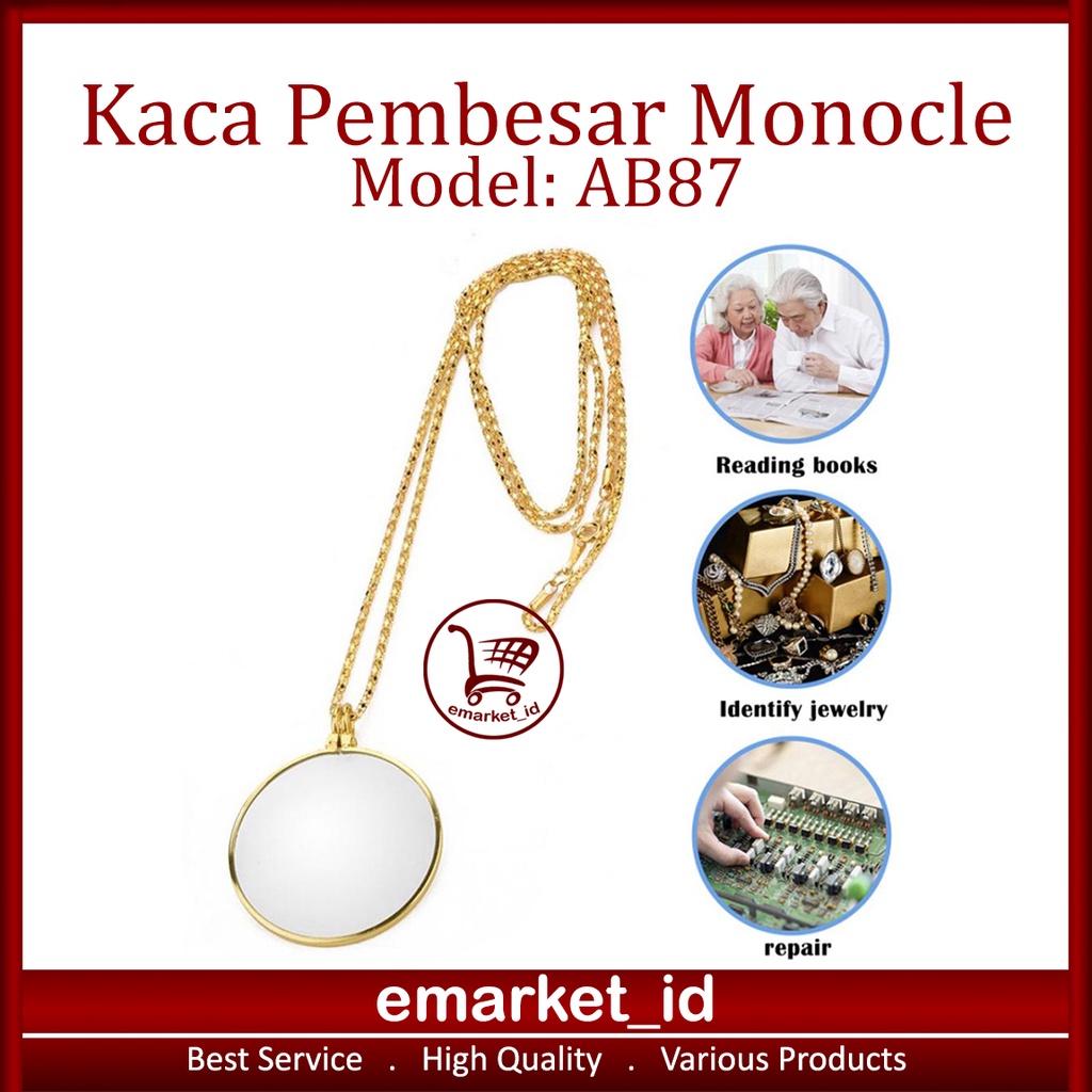 Kaca Pembesar Monocle AB87 / Kalung Rantai Liontin Magnifying Jewelry