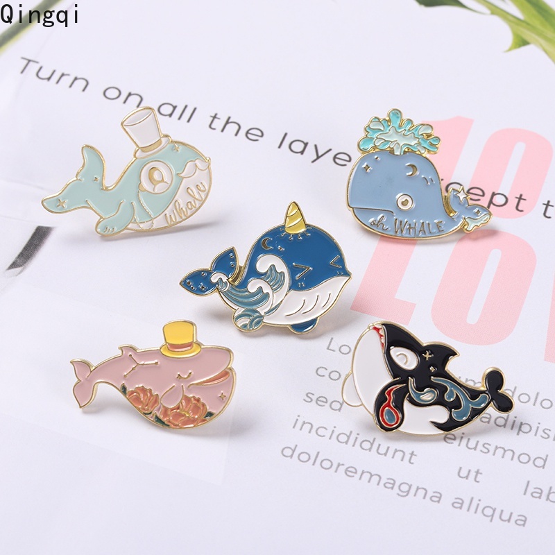 Whale Bros Pin Enamel Desain Kartun Hewan Laut Bunga Gelombang Untuk Hadiah Anak Laki-Laki Dan Perempuan