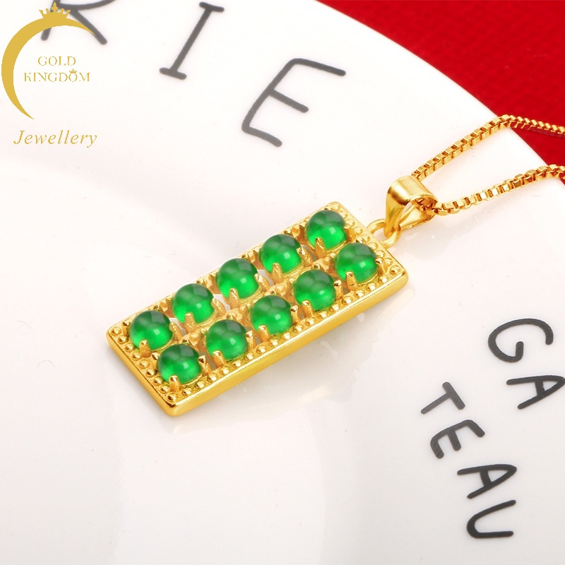 Kalung Liontin Sempoa Emerald Lapis Emas Emas Asli Kadar 375 Gaya Bangkok Untuk Wanita