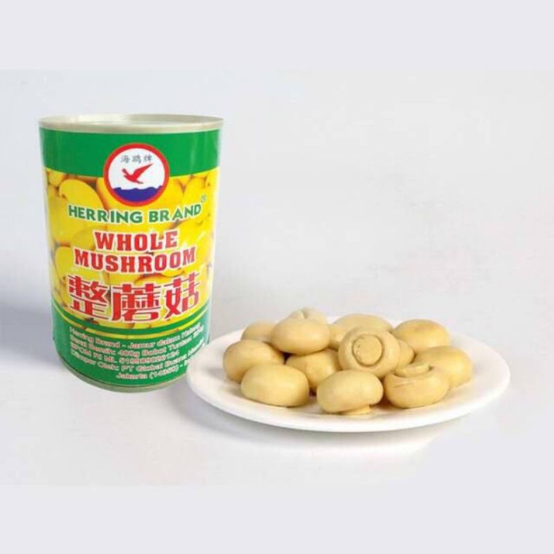 

w2fit Jamur Kancing HERRING BRAND Whole Mushroom Dalam Kaleng 400Gr