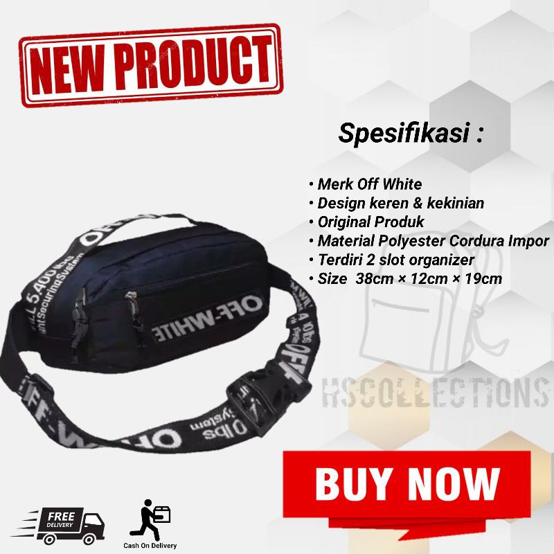 New Off White Waistbag Tas Multifungsi Pria Wanita Punggung Dada Terbaru Pinggang Selempang OF0001