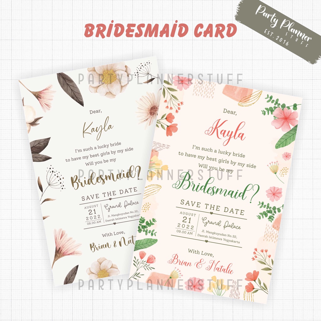 kartu ucapan bridesmaid / bridesmaid card custom / groomsmen card / wedding card / kartu ucapan pape