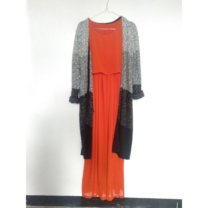 one set dress dan cardi (preloved)