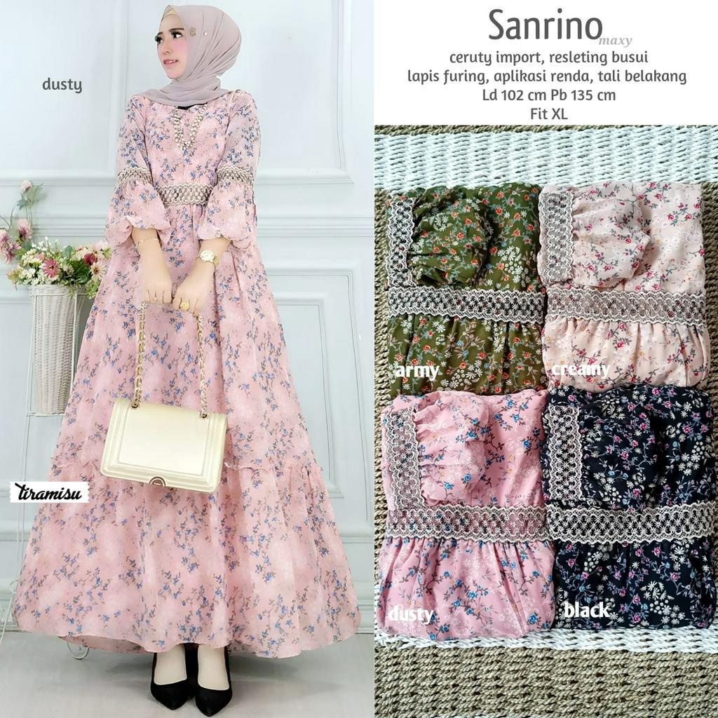 SANRINO DRESS / 10.7 / BAHAN CERUTY PREMIUM / LD 102 CM / PB 135 CM / ALLSIZE FIT TO XL / TIRAMISU