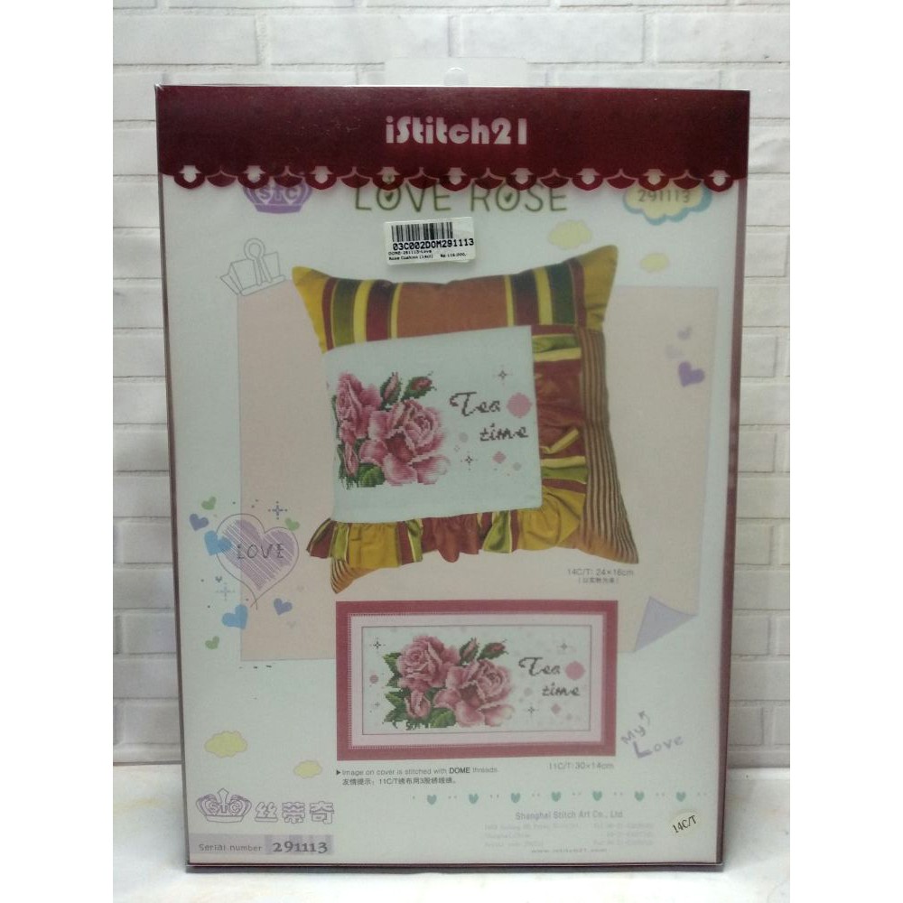 Paket Sulam Kristik Strimin Sarung Bantal DOME 291113 Bunga Mawar Rose Flower