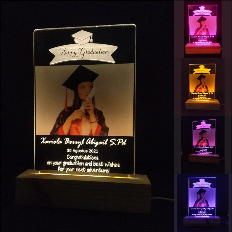LAMPU TIDUR KADO WISUDA HADIAH GRADUATION 3D LED AKRILIK CUSTOM FOTO