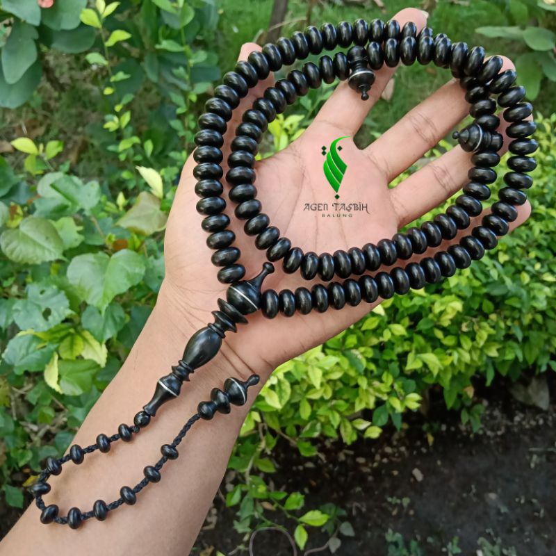 Tasbih Kayu Galih Kelor Hitam Motif Pipih Super, Tasbih Muslim 99 Butir Kayu Langka Bertuah Nusantara