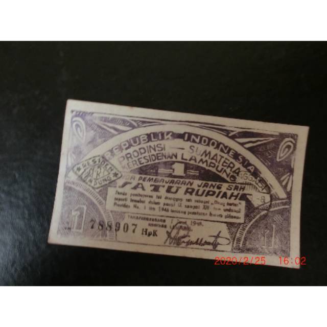 N020 Uang Kuno Kertas Indonesia Asli Uang Daerah Sumatra Lampung Orida 1 rupiah