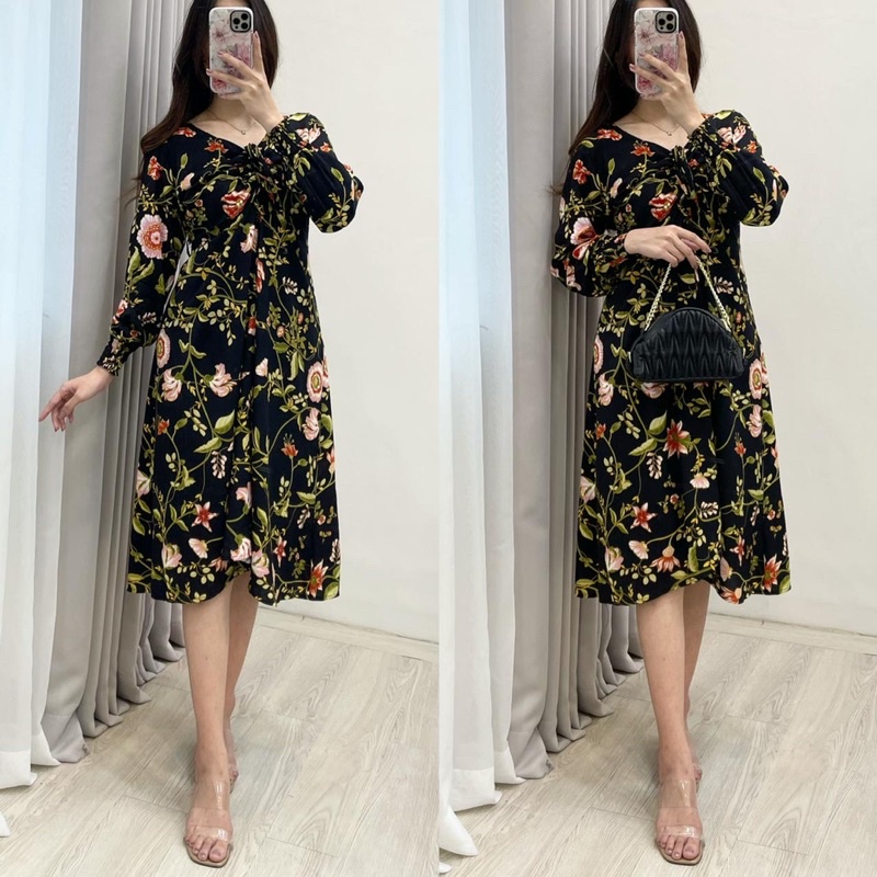 Daster Arab Rayon OVIE Midi Dress Cantik Sexy Simpel Kekinian