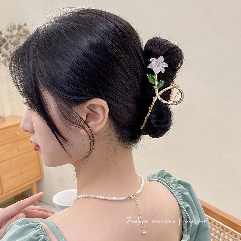 YEEZII Flower Leaf Metal Claw Hair Clip Elegant Cross Hair Accessories for Women Hairpin