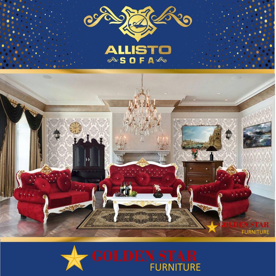 Sofa Kursi Tamu Mewah Klasik Syahrini Ukir Kayu Putih Kain Bludru
