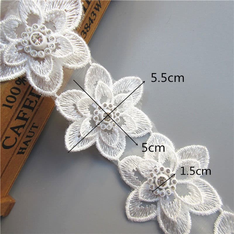 Lace Patch - White Flower Beading #03 (6pcs)