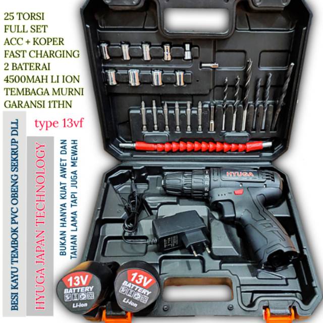 Mesin bor baterai 13vf hyuga by uchiha cordless drill