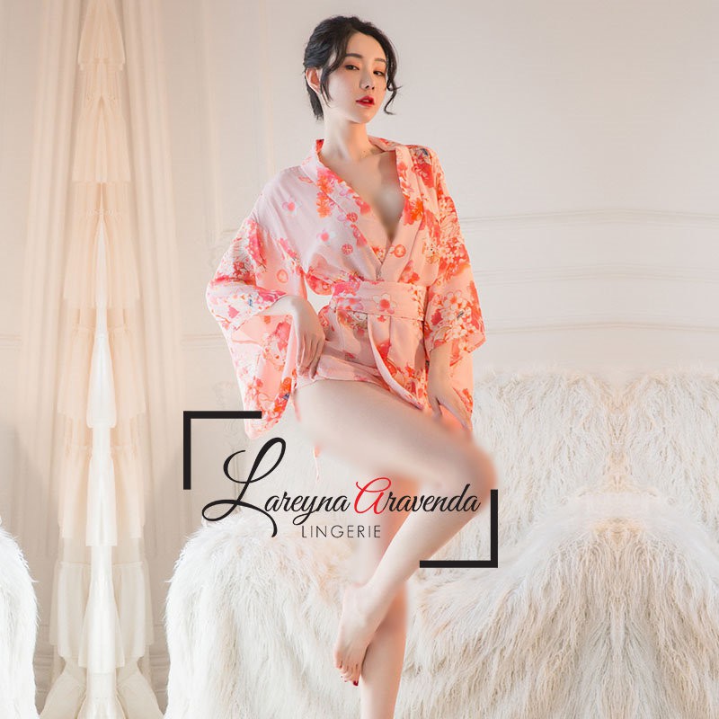 Set Lingerie + G String Sexy Model Kimono Mewah Sabuk Besar LG028