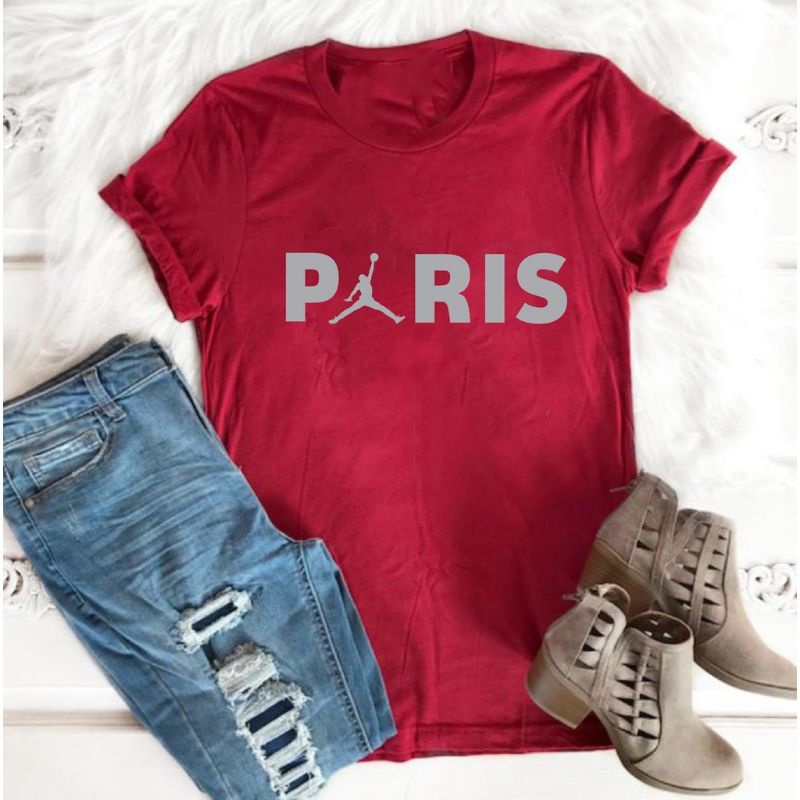 Kaos Cewek PARIS Jordan Baju Oblong Lengan Pendek Kaos Distro Cewek Logo Tshirt Women