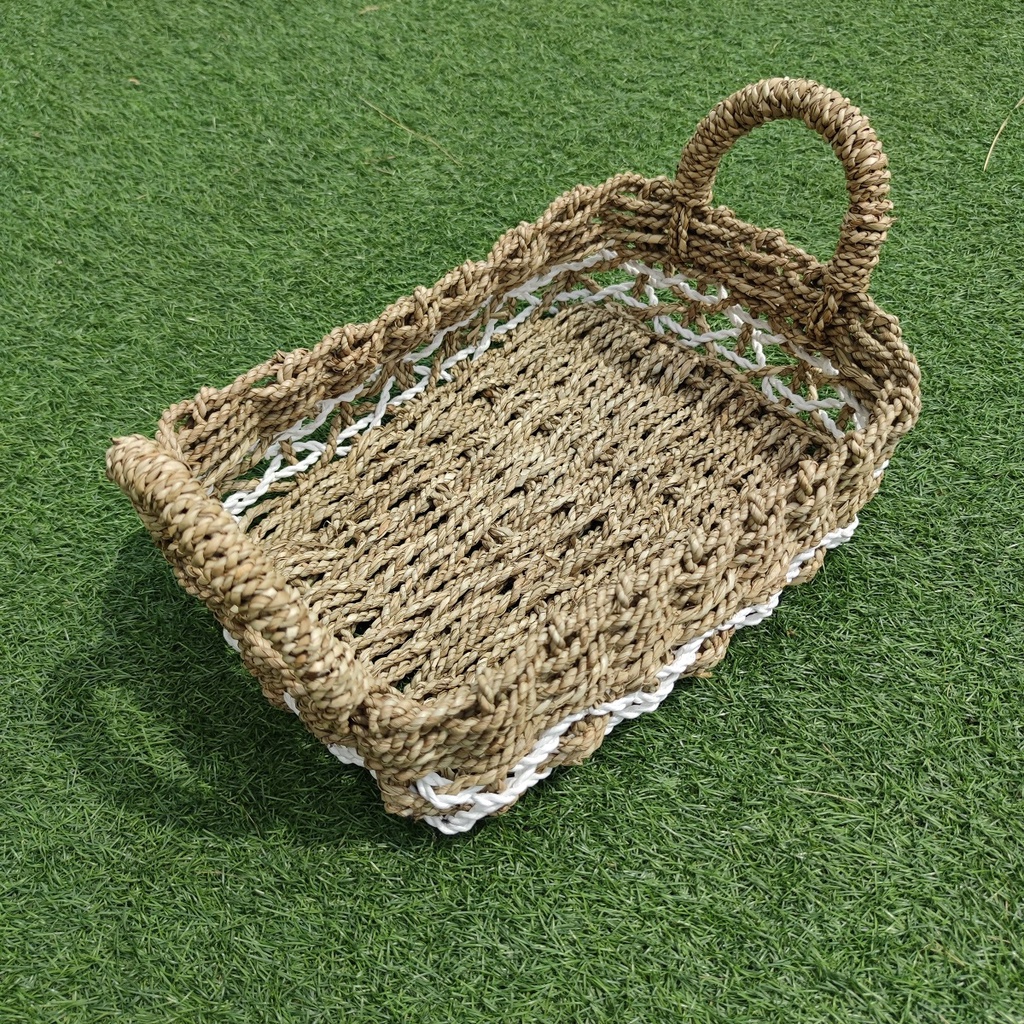 Keranjang Tray Kotak Sea Grass Handle Medium - 38x26x10cm