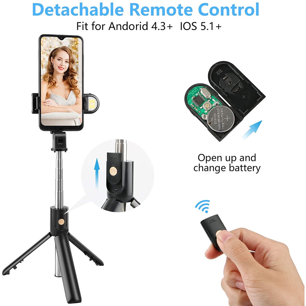 Tongsis 3 in 1 Lampu LED Remote Control - Tripod - Stand Holder HP Selfie