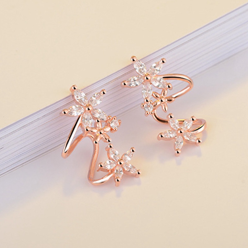 Anting Klip Bentuk Bunga Warna Silver Rose Gold Untuk Wanita